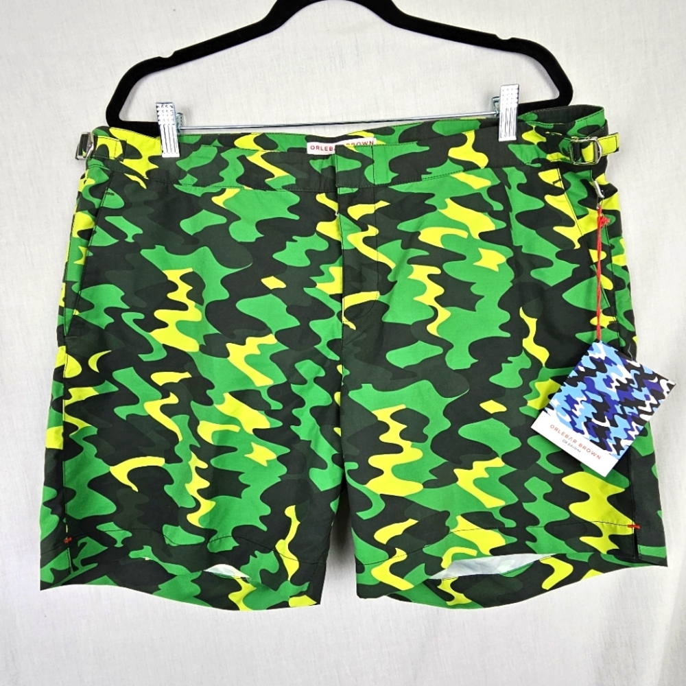 Orlebar Brown + Nick Wooster‎ Swim Shorts Green Camo Print Lined Men's Size 38